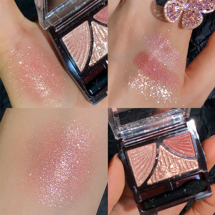 Rynx | Bow Tie Pink Pearls Eyeshadow Palette Light Matte 3 Colors Shimmer Crystal Glitter Eyeshadow Waterproof Long-Lasting Pigment Makeup