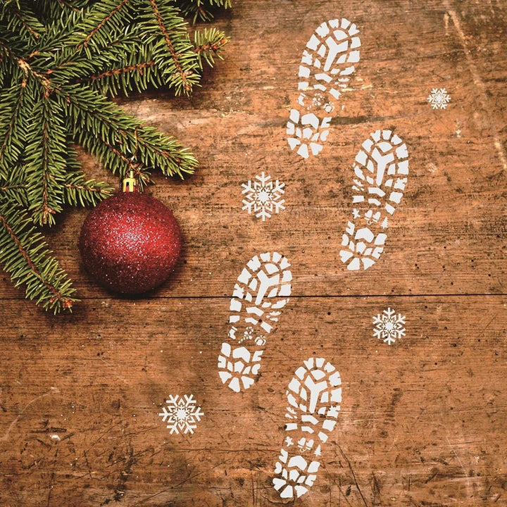 Rynx 6-piece Christmas footprint snowflake stencil Santa footprint coloring template scrapbook coloring embossing album Xmas decor
