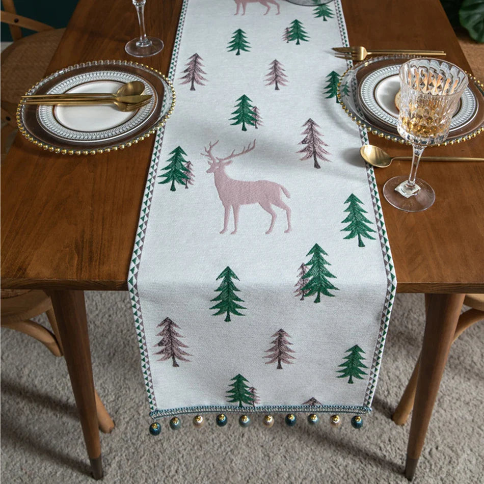 Rynx | Christmas Chenille Tassel Table Runner, Cotton-Linen Thick Fabric Table Decoration, Dining Room Restaurant Modern Decoration Supplies