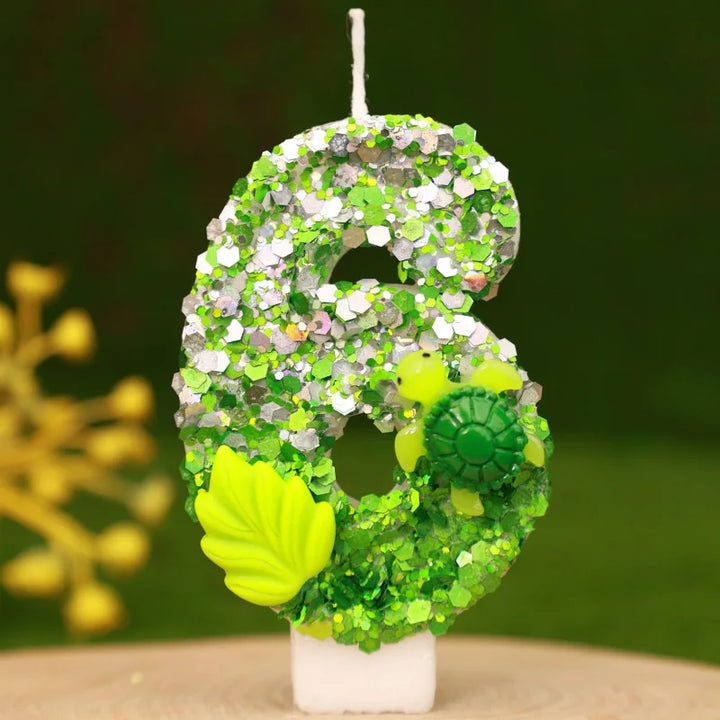 Rynx | Birthday Number Candle Animal Turtle Children's Birthday Candles Happy Birthday Cake Topper Green Color