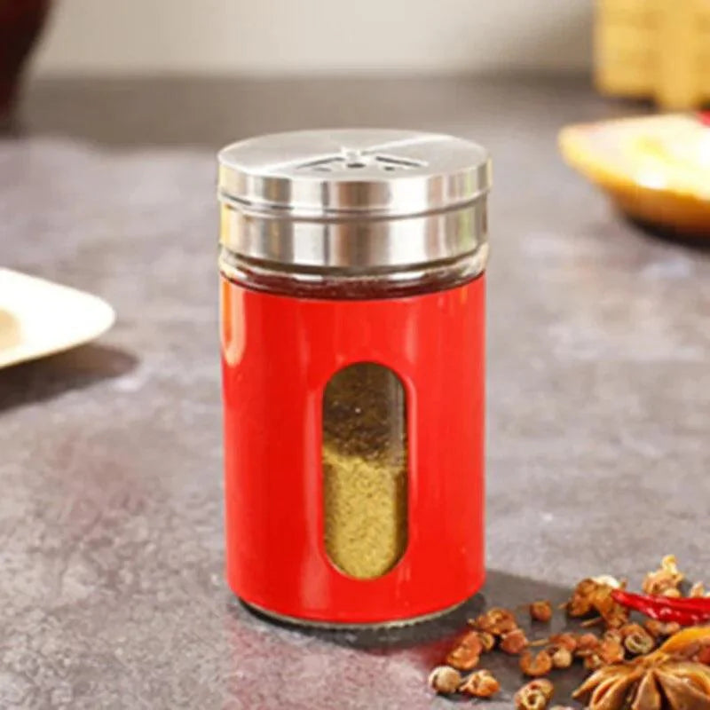 Lisslune | Stylish Rotating Glass Spice Dispenser Set with Stainless Steel Lids - Trio of Spice Jars
