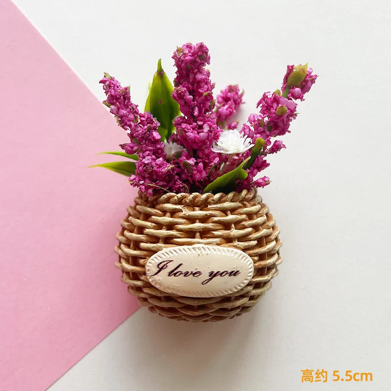 Rynx | Buy 5, get 1 flower basket refrigerator magnets immortal flowers decorated basket for refrigerator magnetic stickers fabrics flowers home