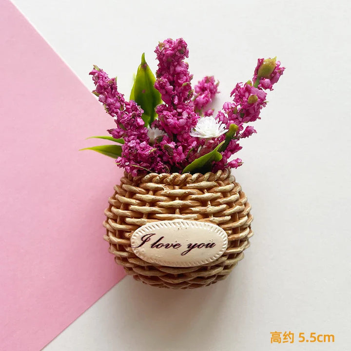 Rynx | Buy 5, get 1 flower basket refrigerator magnets immortal flowers decorated basket for refrigerator magnetic stickers fabrics flowers home