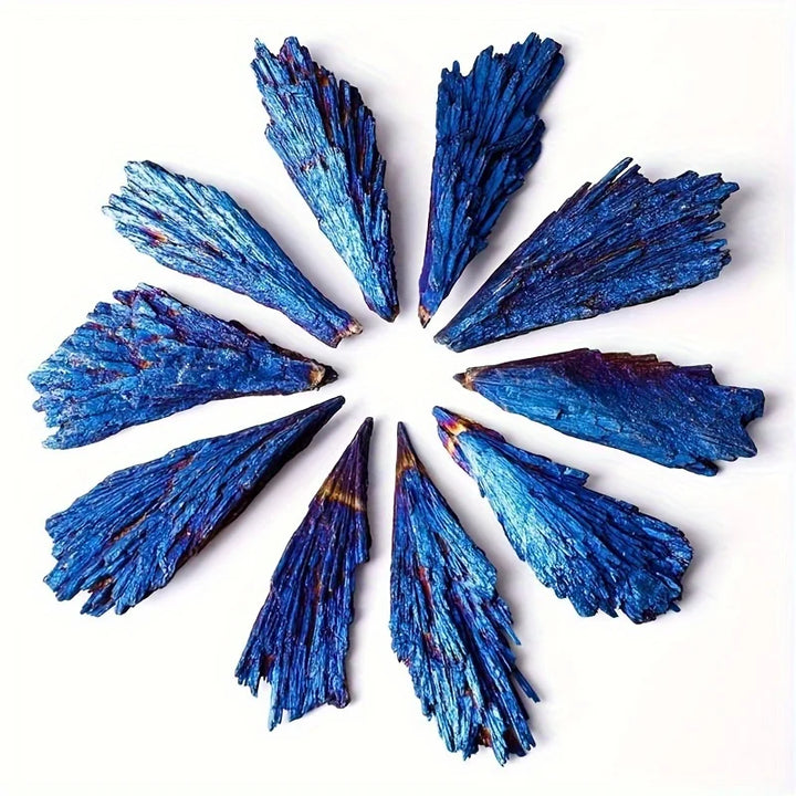 Rynx | Peacock Blue Tail Flame Feather Black Topaz Crystal Cluster-original Stone, Craft Galvanization Mineral Sample