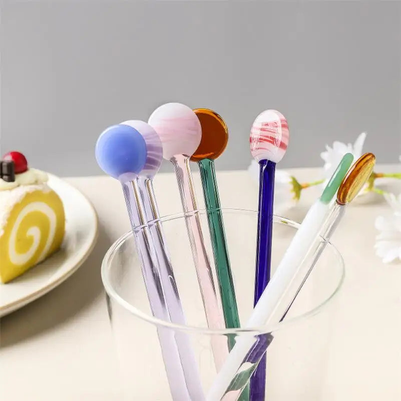 Rynx | Sweet Colored Glass Long Handle Stirring Spoon Coffee Milk Dessert Ice Spoon Colored Transparent Glass Spoon