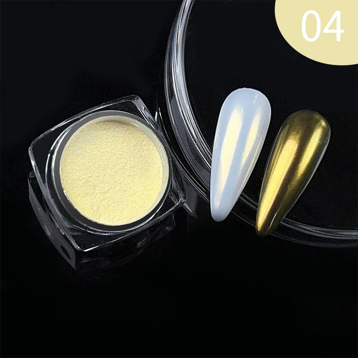 Rynx | Aurora Pearl White Nails Glitter Dust Chrome Gradient Rubbing on Powder Mirror Reflective Magnetic Pigment Nail Art Decorations