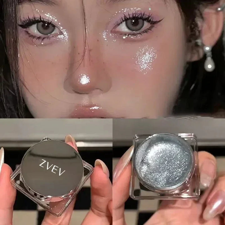 Rynx | Glitter Punk Smoky Black Eyeshadow Gel Makeup Palette Metallic Dark Silver Wet Eyes Shadow Highlighter Pearls Pigments Cosmetics