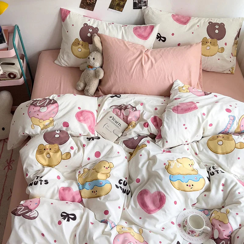 Rynx | Bedding Bedding Set A-Class Washed Cotton Four-Piece Bed Sheet Set Comfort Sets Solid Color Pair Duvet Cover Home Textiles