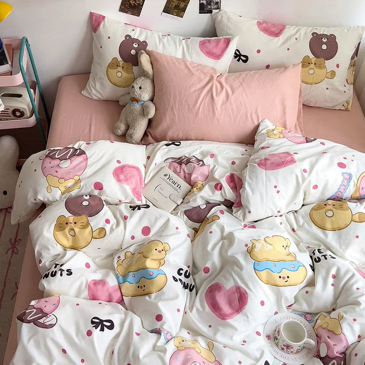 Rynx | Bedding Bedding Set A-Class Washed Cotton Four-Piece Bed Sheet Set Comfort Sets Solid Color Pair Duvet Cover Home Textiles