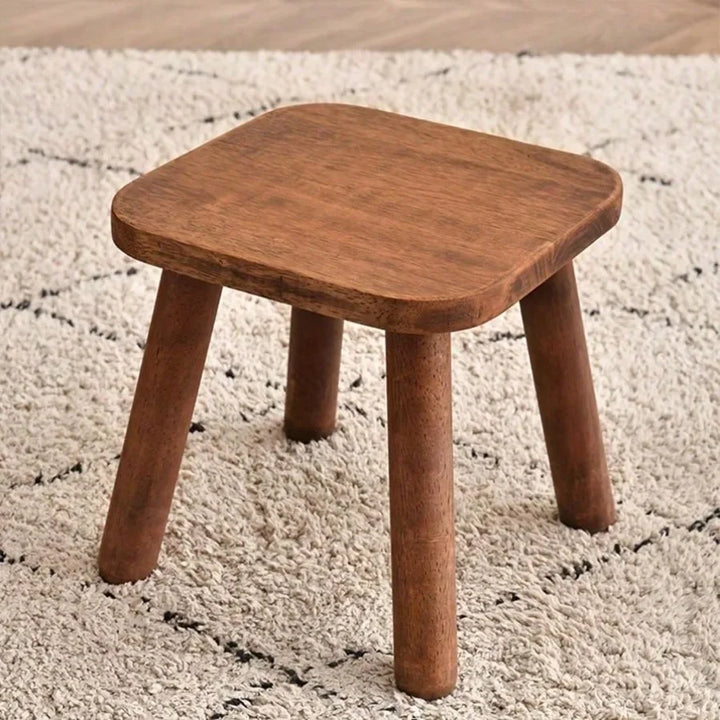 Rynx | 1pc Solid Wood Shoe Change Stool Small Walnut Colored Stool Furniture for Living Room Entrance Bathroom Bedroom Kitchen