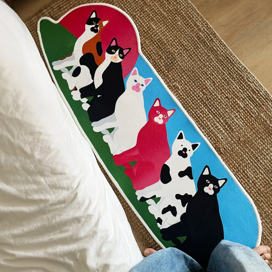 Rynx | Long Print Cat Bedroom Carpet Cartoon Animal Nightstand Mat Soft Living Room Carpet Floor Mat Doormat Kawaii Home Decor 48x140cm