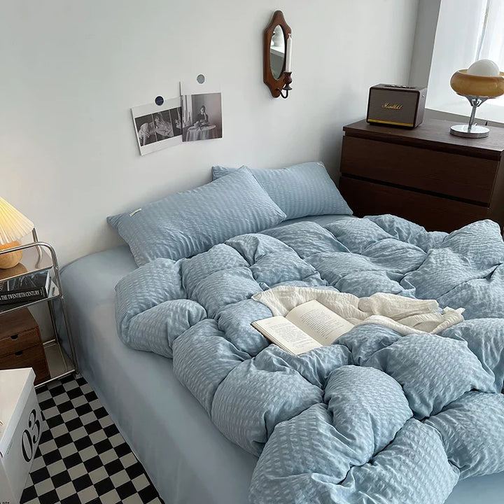 Rynx | INS Solid Color Bedding Comforter Sets Duvet Cover Bed Sheet Set Pillowcases Bedding Linens Set Queen/King Bed bedspreads