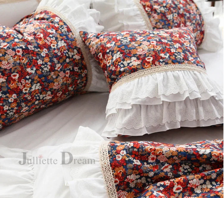 Rynx Top Luxury khaki European embroidery pillowcase large ruffle lace pleated pillowcase cake layers princess bedding pillowcase