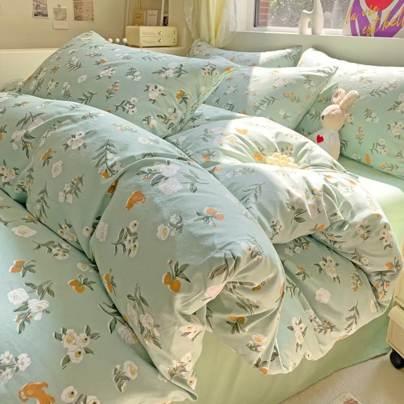 Rynx Bedding Set Refreshing New Blue Wind CHIME Four-Piece Set On Bed Washable Cotton Bed Sheets Bed Sheets Dormitory 3 Pieces