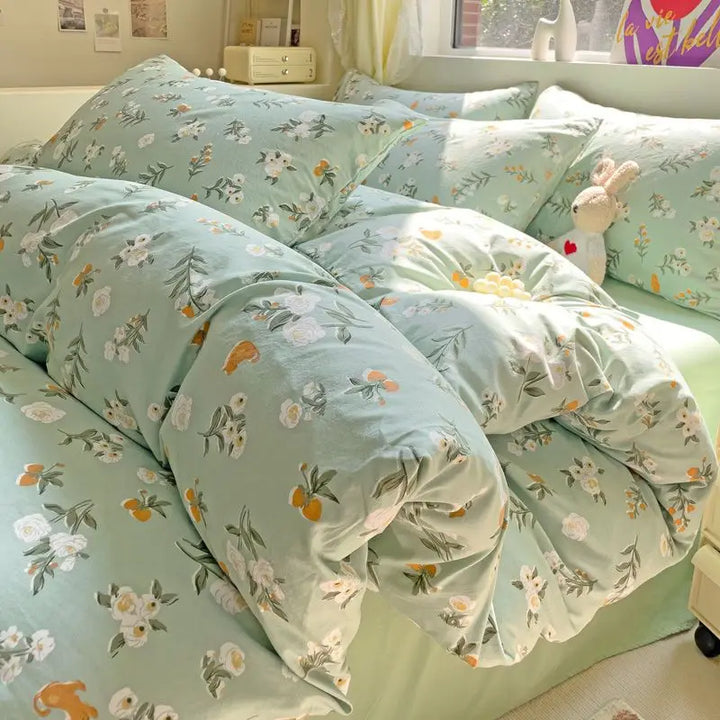 Rynx Bedding Set Refreshing New Blue Wind CHIME Four-Piece Set On Bed Washable Cotton Bed Sheets Bed Sheets Dormitory 3 Pieces