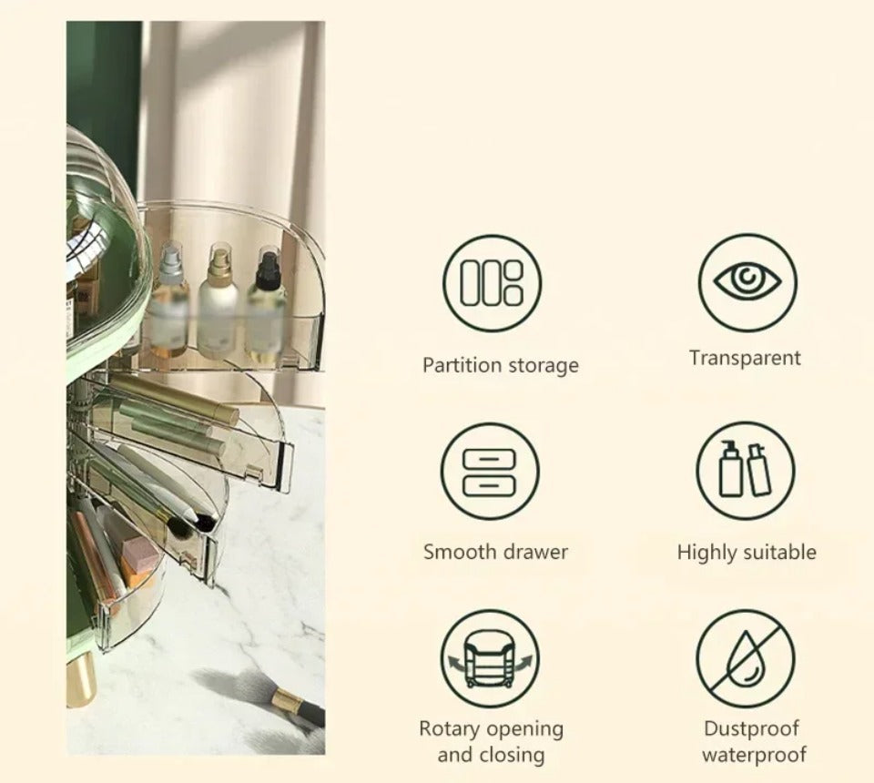 Lisslune | Luxury Transparent Makeup Organizer with Sliding Doors and Drawers