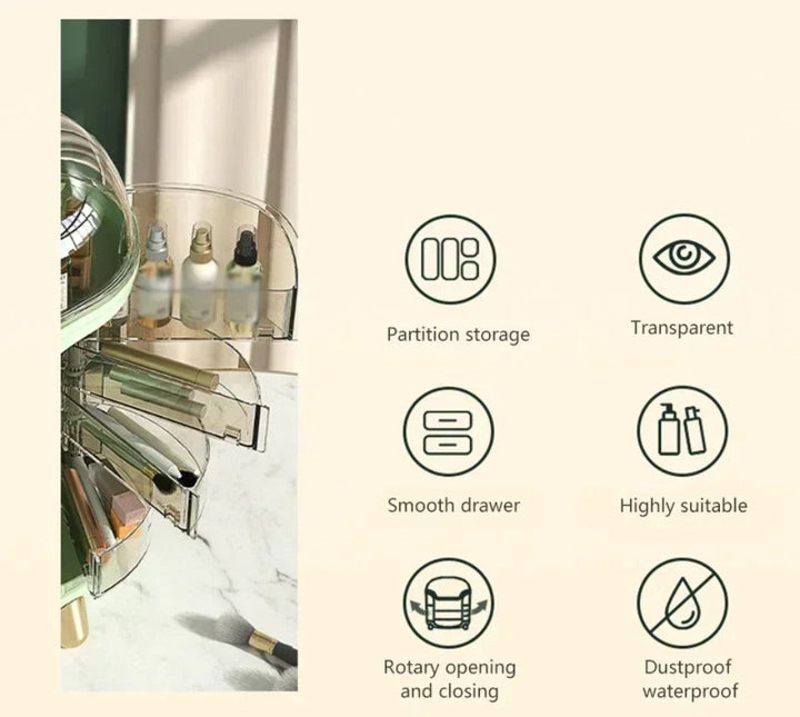 Lisslune | Luxury Transparent Makeup Organizer with Sliding Doors and Drawers