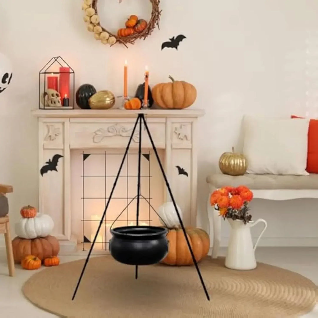 Rynx | Halloween Large Witch Cauldron Decoration Large Witch Bucket on Tripod Glass Black Cauldron Pot Plastic Party Outdoor Indoor Props