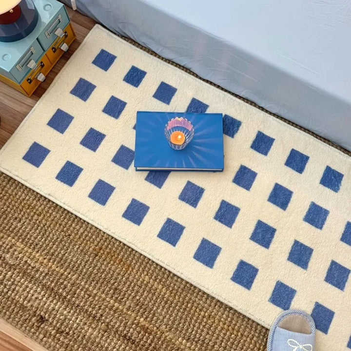 Rynx Bedroom Nightstand Carpet Checkered Floor Mat Girls Room Long Carpet Plush Soft Fluffy Mats Home Decor Carpet Bedroom