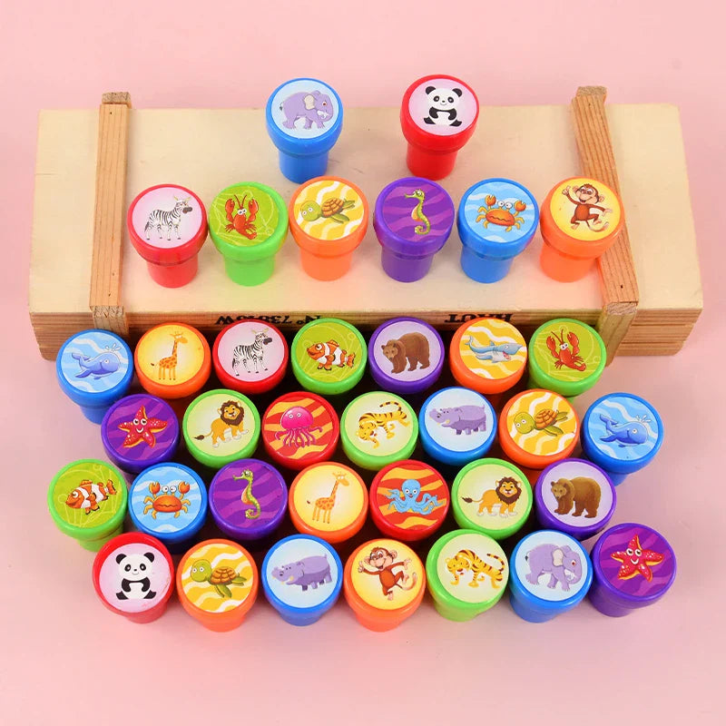 Rynx 10pcs Cartoon Animal Unicorn Self-Inking Stamp Toy Kids Birthday Party Gifts Goodie Bag Pinata Filler Boy Girl Christmas Gift