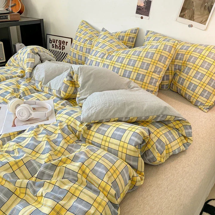 Rynx Japanese Style Check Queen Duvet Cover Set 1/3 Pieces Soft Washed Duvet and Pillowcase or just Duvet Covers Skin-Friendly