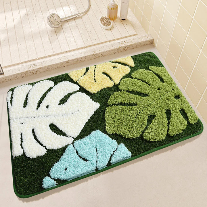 Rynx | Tufting Green Plants Bathroom Mat Soft Bedside Foot Rug Carpet Floor Mat Bath Mat Bedroom Foot Mat Aesthetic Home Space Neat Decor