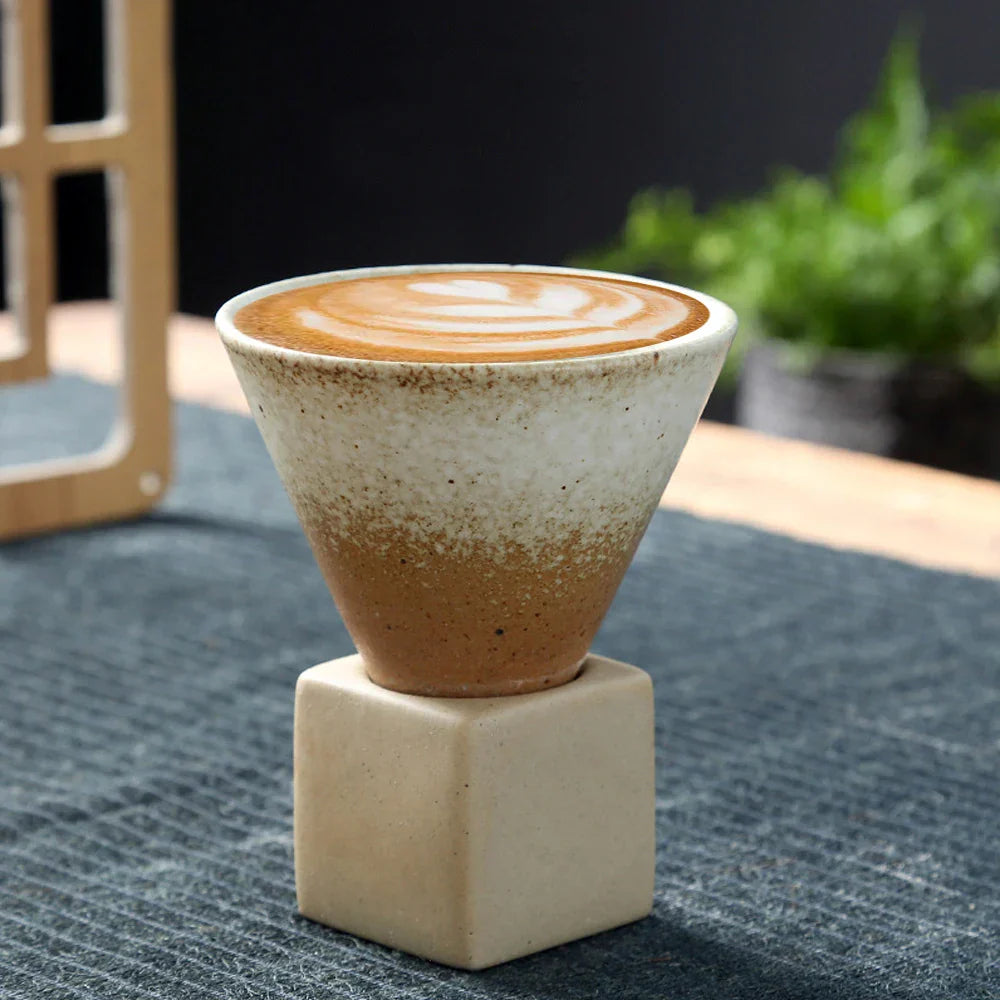 Lisslune | Japanese coffee cup with saucer, 1 piece, retro ceramic tea cup, mug, latte, espresso, pull0, flower cappuccino, new ceramic cup, 100 ml/3.5 oz
