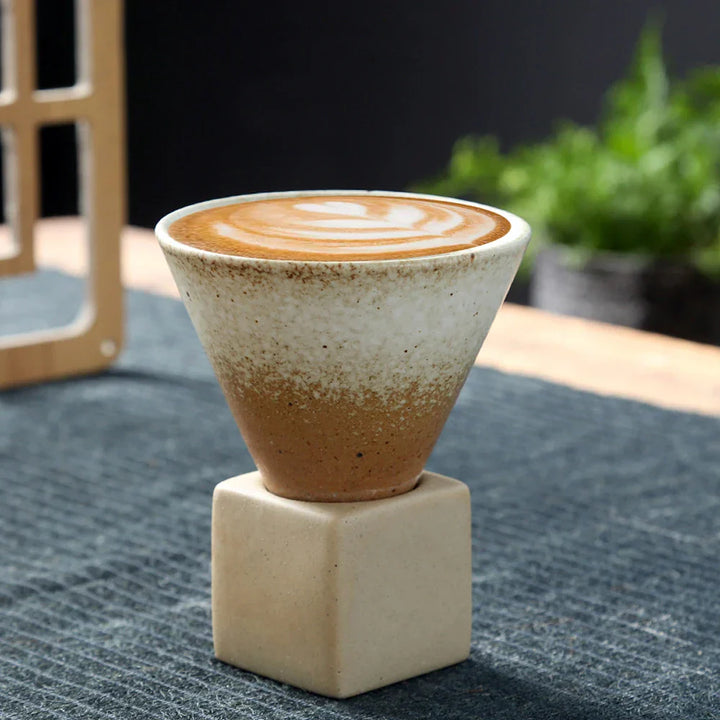 Lisslune | Japanese coffee cup with saucer, 1 piece, retro ceramic tea cup, mug, latte, espresso, pull0, flower cappuccino, new ceramic cup, 100 ml/3.5 oz