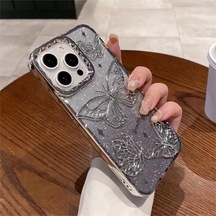 Lisslune | 3D Bling Glitzer Schmetterling Quicksand Farbverlauf Handyhülle Für iPhone 16 15 14 13 12 11 Pro Max 16 Plus Beschichtung Stoßfest Hülle