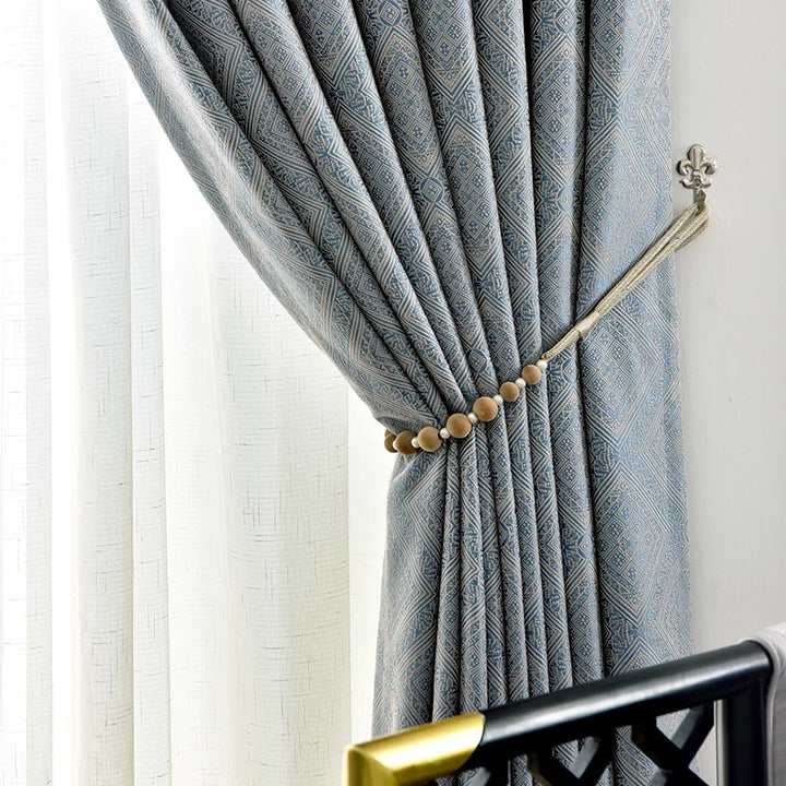Rynx | Blue Luxury Living Room Jacquard Curtains Ornate Pattern Bedroom Curtain Blackout Curtains Balcony Thick Chenille Curtain шторы
