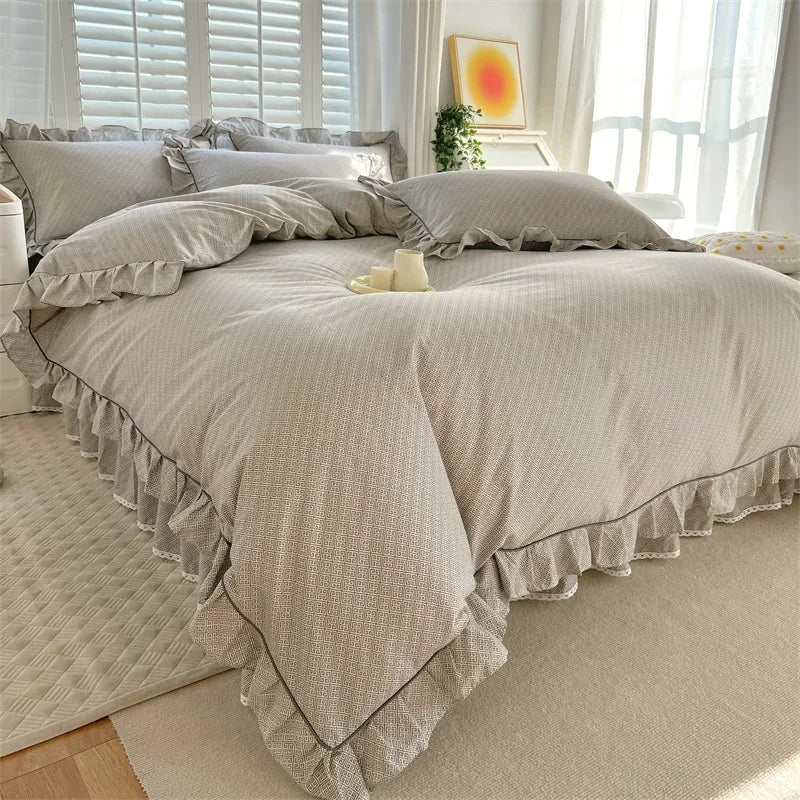 Rynx Princess Style Ruffled 100% Cotton Duvet Cover Set or Single Duvet Covers Floral Soft Duvet Cover Cotton Sweet Duvet Covers