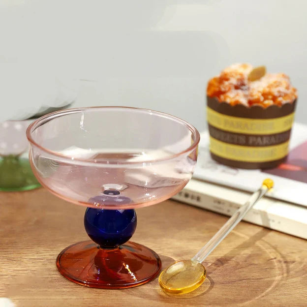Rynx | Stained Glass Goblet Ice Dessert Bowl Colorful Transparent Cup Fruit Salad Borosilicate Glass Bowl Heat Resistant Glass