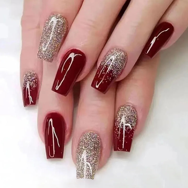 Lisslune | 24 Stück Kurze Französische Minimalistische Glitzernägel mit 1 Jelly Gel und 1 Nagelfeile