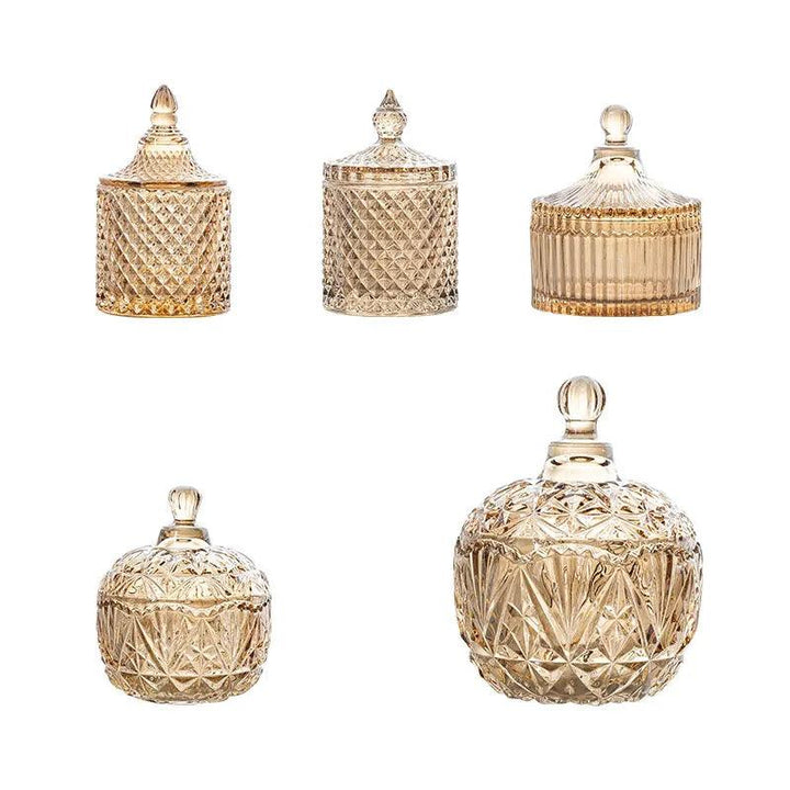 Lisslune | Amber Radiance Crystal Glass Storage Jar with Lid for Jewelry and Event Decor