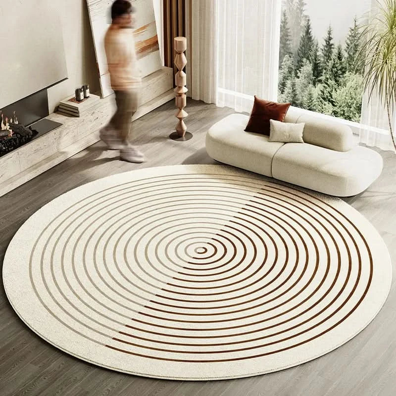 Lisslune | Japanese Style Round Striped Rug Thick Washable with Non-Slip Backing