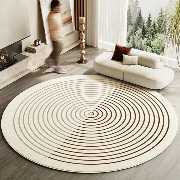 Lisslune | Japanese Style Round Striped Rug Thick Washable with Non-Slip Backing