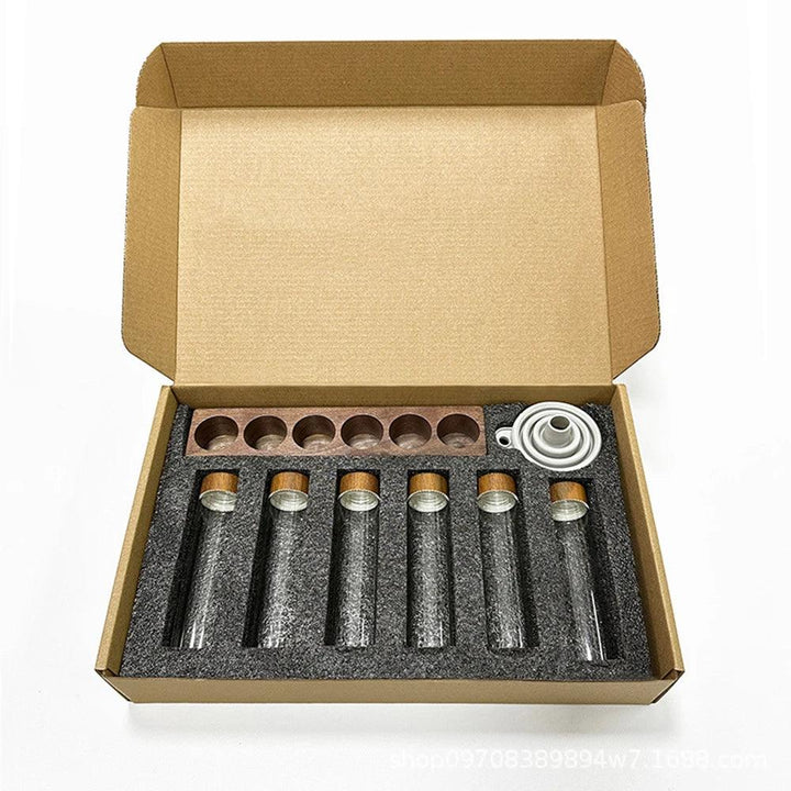 Lisslune | Stylish Walnut Base Coffee Bean Display Organizer with Elegant Glass Tubes