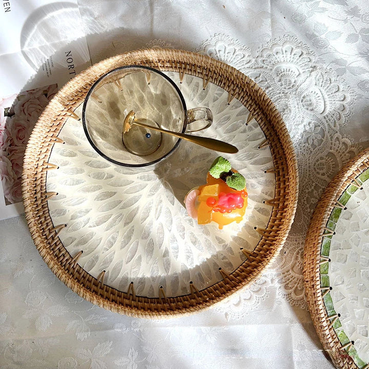 Lisslune | Lotus Leaf Rattan & Shell Fruit Bowl Tray