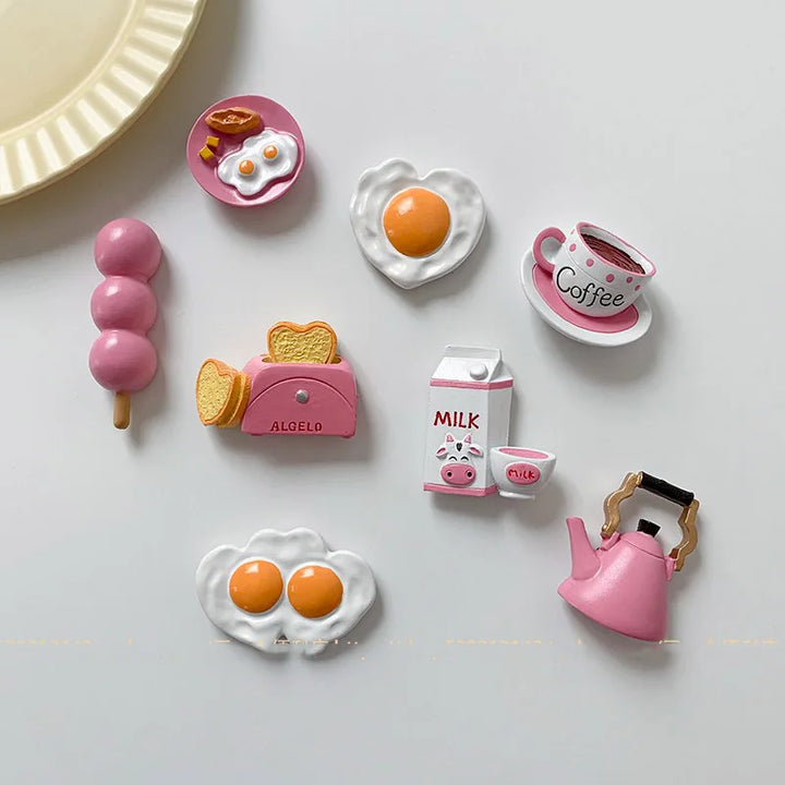 Rynx | 3D Simulation Food Style Refrigerator Magnets Pink Heart Egg Croissant Magnetic Decorative Stickers for the Refrigerator