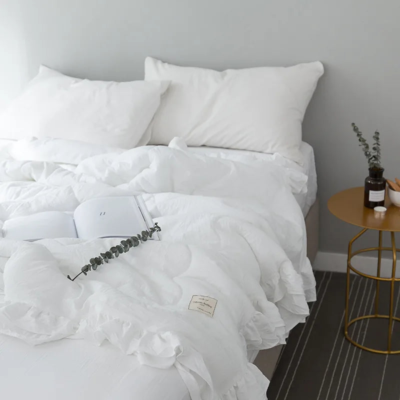 Rynx Summer Blanket Cool Blanket Korean Style Ruffle Spring Autumn Solid Color Air Conditioning Blanket, Blanket Cool Bedspread