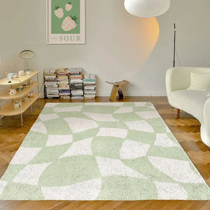 Rynx | Grass Green Living Room Large Area Rug Geometric Bedroom Rugs Modern Minimalist Rug Abstract Plaid Mat Soft Velvet Rugs