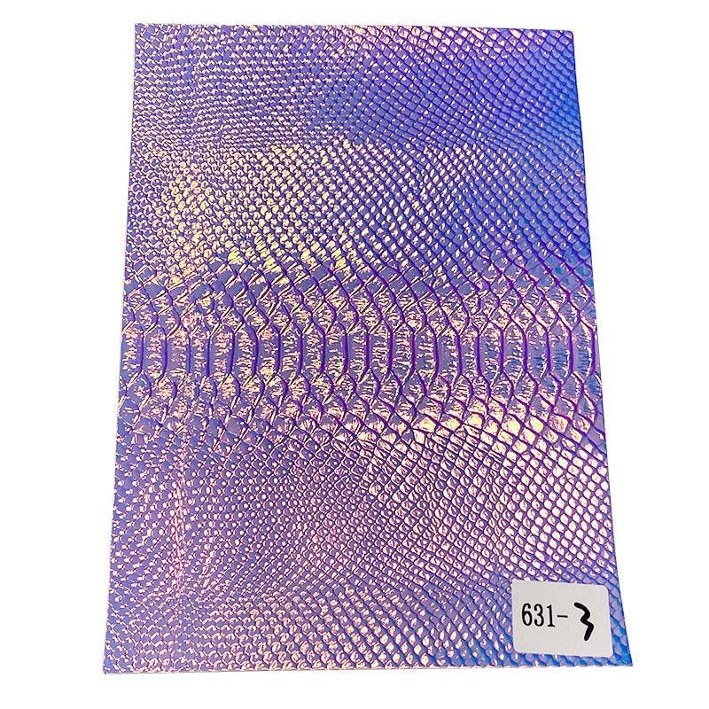 Lisslune | Iridescent holographic synthetic leather craft sheet with snakeskin embossing