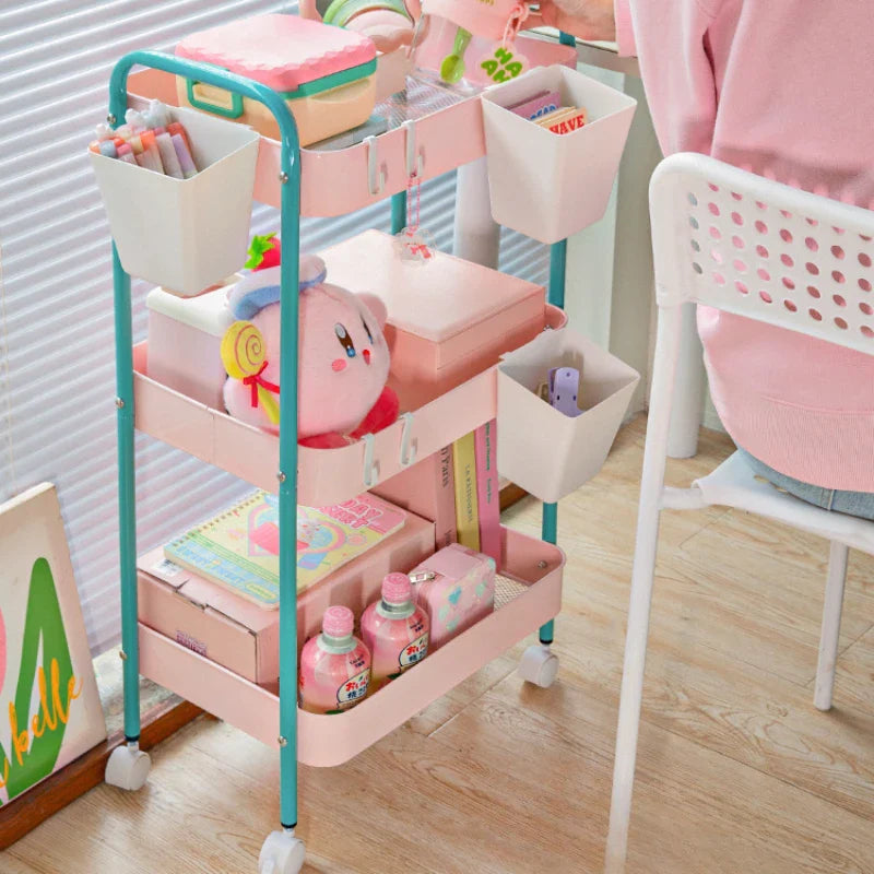 Rynx | 3-layer contrast color trolley storage shelf Multi-layer movable trolley Cosmetics Snack storage shelf Bathroom Mobile shelf Home