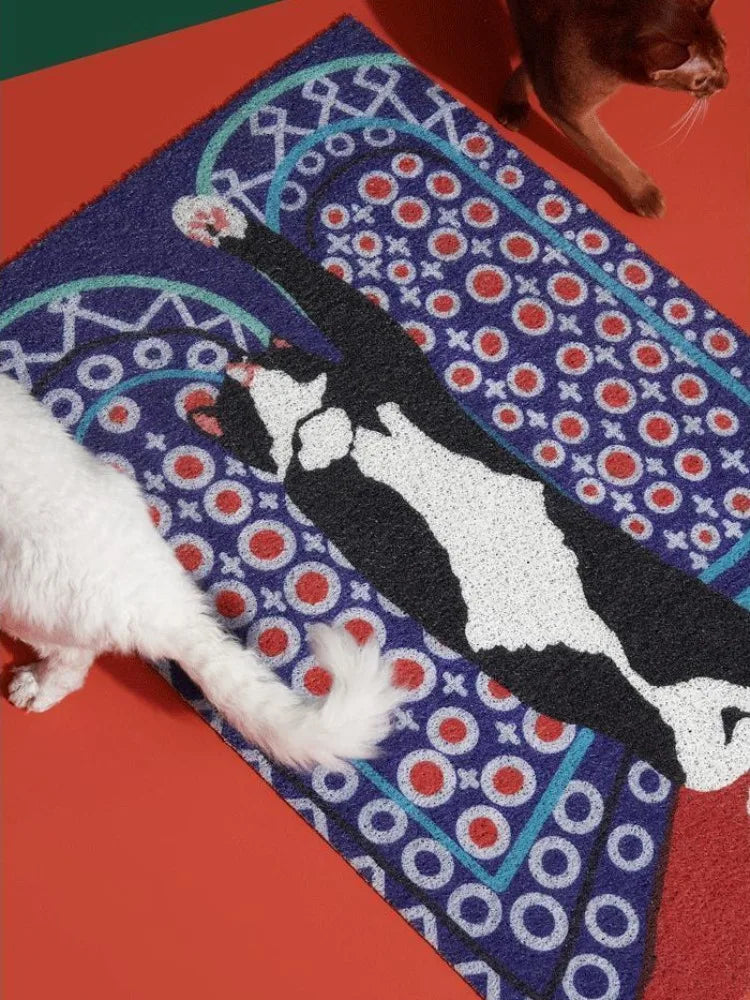 Rynx | Sweet Cat Entrance Mat Stain-Resistant Decontamination Doormats Cartoon Pattern Balcony Rug Non-Slip PVC Door Mat IG Carpet