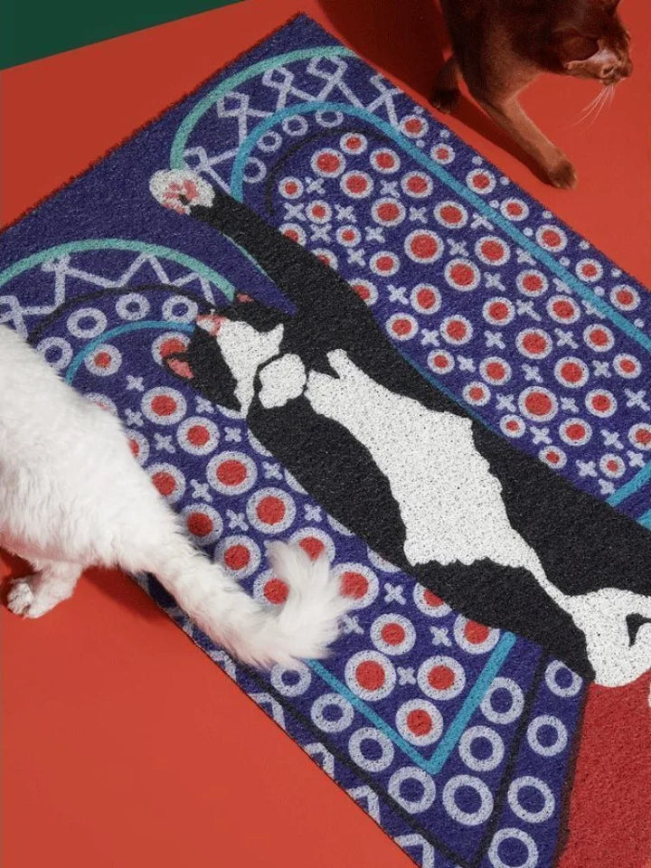 Rynx | Sweet Cat Entrance Mat Stain-Resistant Decontamination Doormats Cartoon Pattern Balcony Rug Non-Slip PVC Door Mat IG Carpet