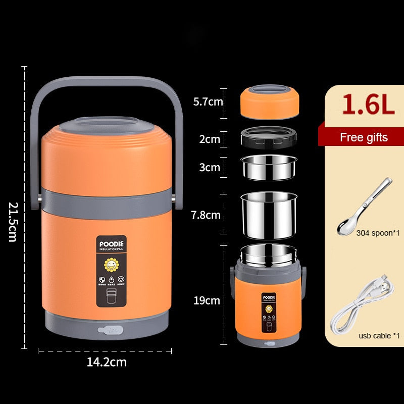 Lisslune | USB Heated Stainless Steel Food Warmer Lunch Box