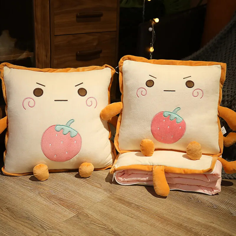 Lisslune | Playful Cartoon Toast Foldable Travel Pillow Blanket