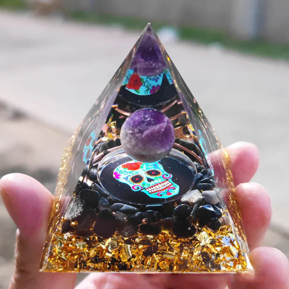 Lisslune | Orgonite Pyramid with Amethyst Pendulum – Energy, Protection and Decoration