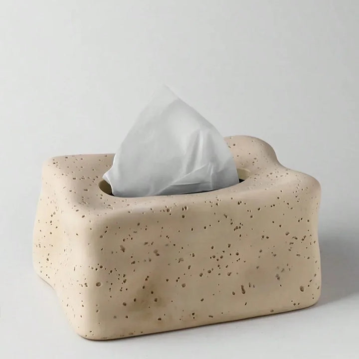 Rynx | Beige Fabric Box Cut-Out Fabric Box Modern Art Tissue Box Napkin Holder for Living Room Coffee Table