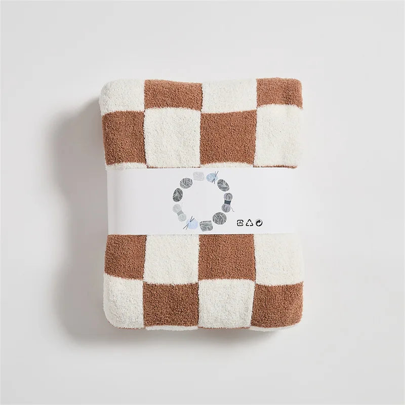 Rynx | Retro Checkered Plaid Knit Fleece Blankets Soft Cozy Thread Blanket Sofa Blanket Dust Cover Tassel Blankets For Bed